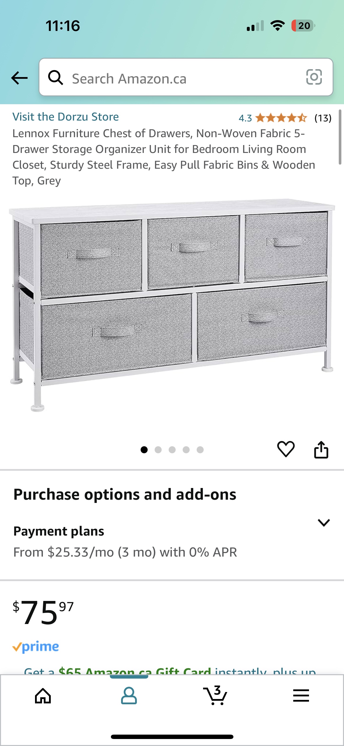 5 Drawer Fabric Storage Unit