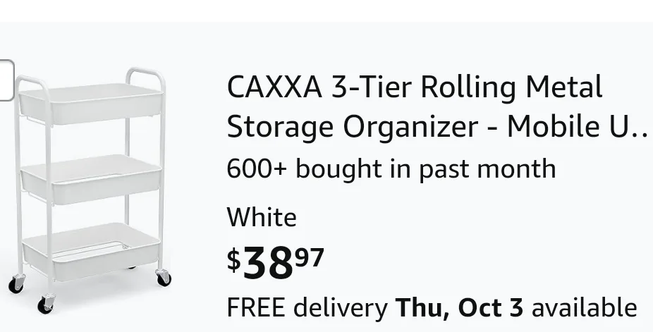 CAXXA 3-Tier Rolling Metal Storage Organizer thumbnail