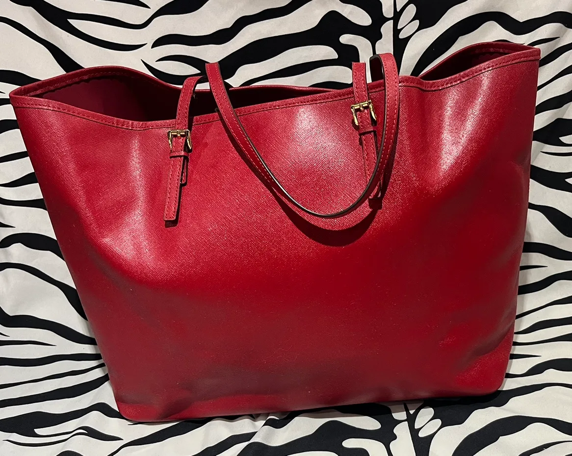 Large Red Michael Kors Tote Bag image indicator(6)