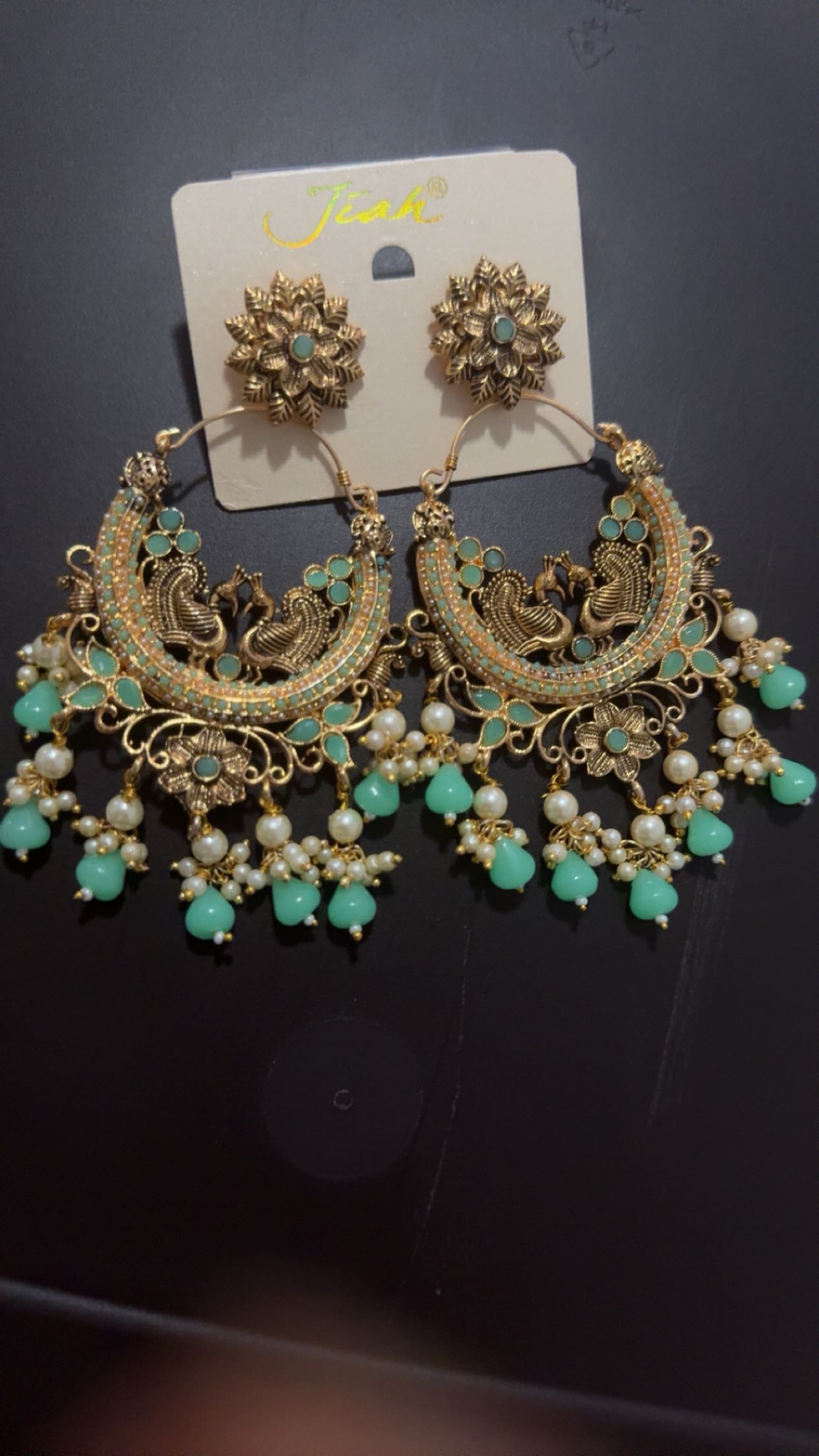 Gold Tone Peacock Dangle Earrings