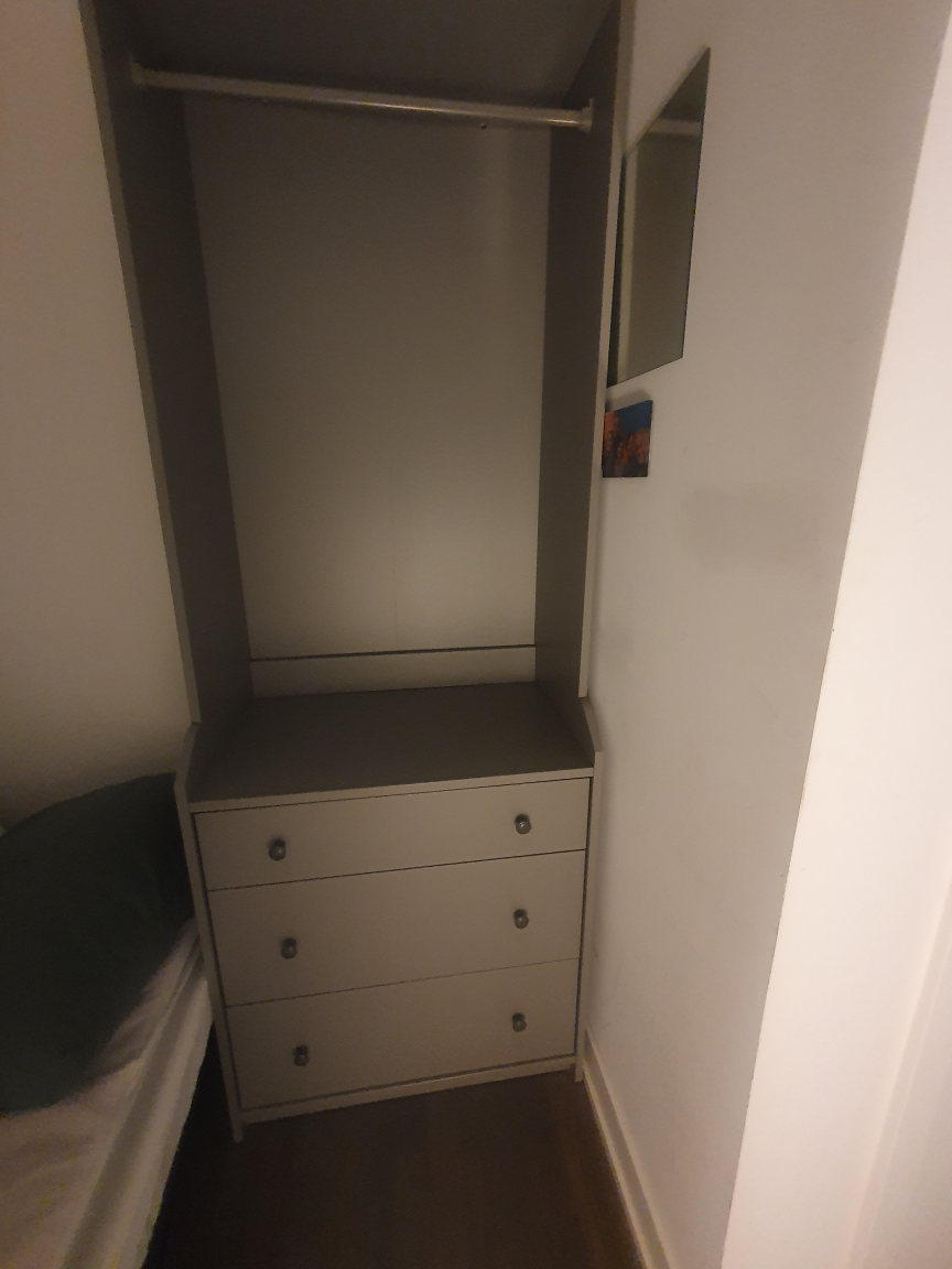 Grey Wardrobe with Shelf and Drawers