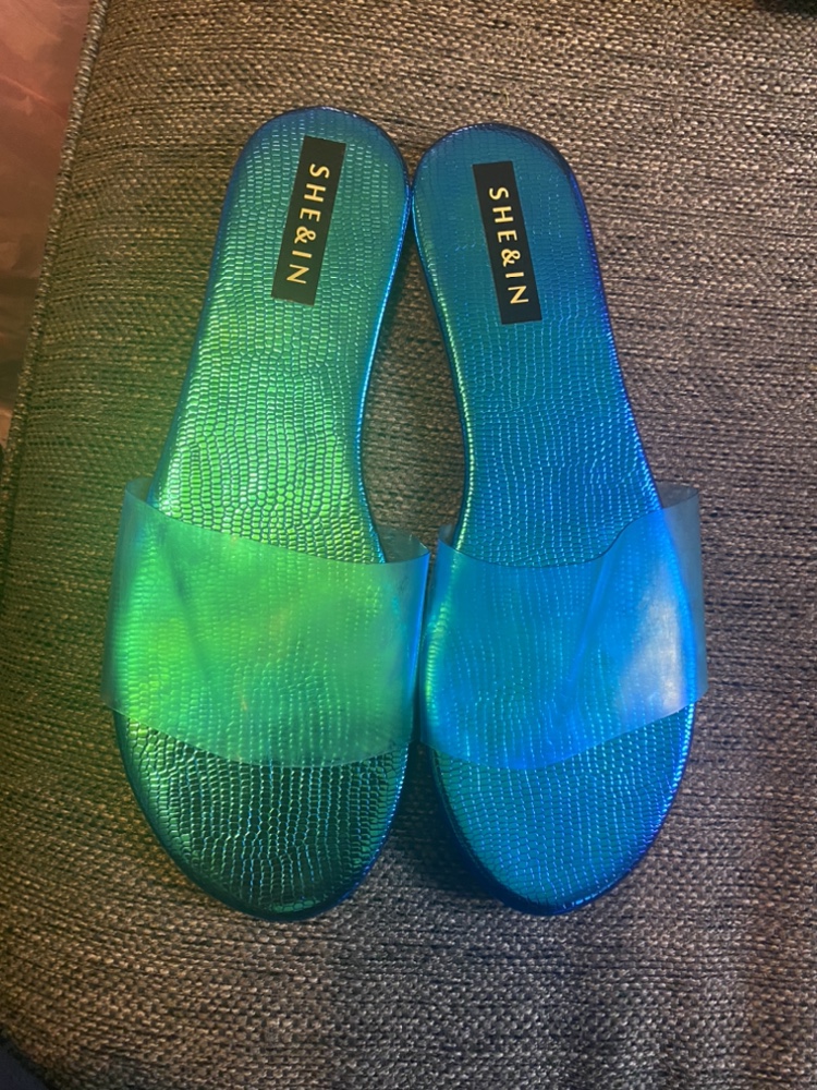 Blue Iridescent Clear Strap Slides Size 42 - photo 2
