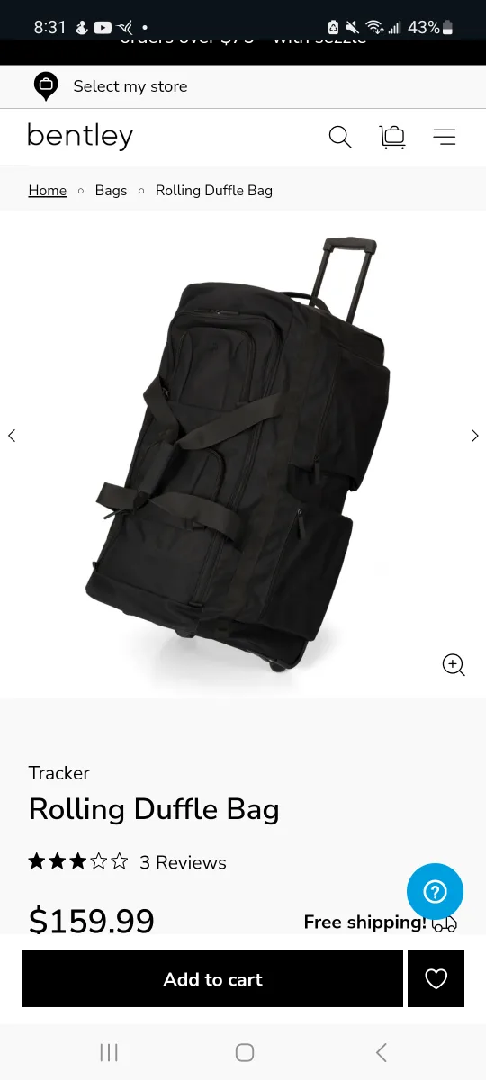 Brand New Tracker Rolling Duffle Bag thumbnail
