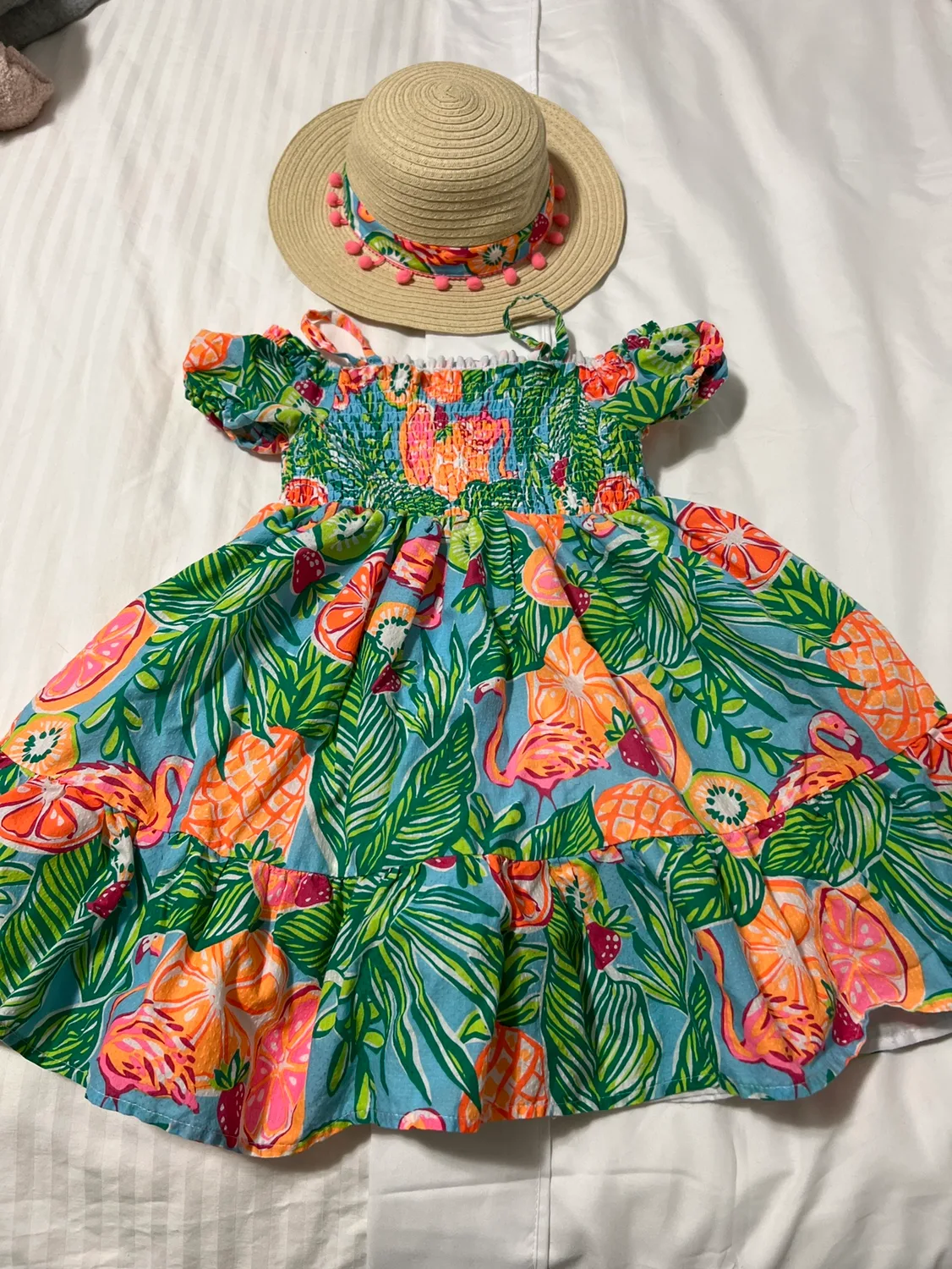 Girls' Tropical Print Dress & Hat Set thumbnail