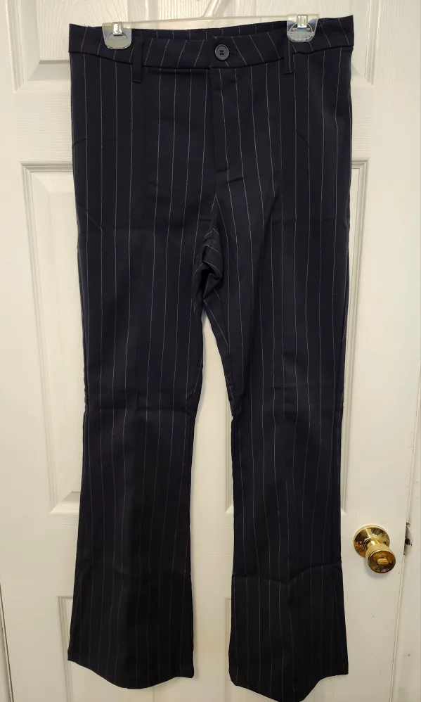 New Women's H&M Navy Blue and White Striped Pants - Size 10 image indicator(5)