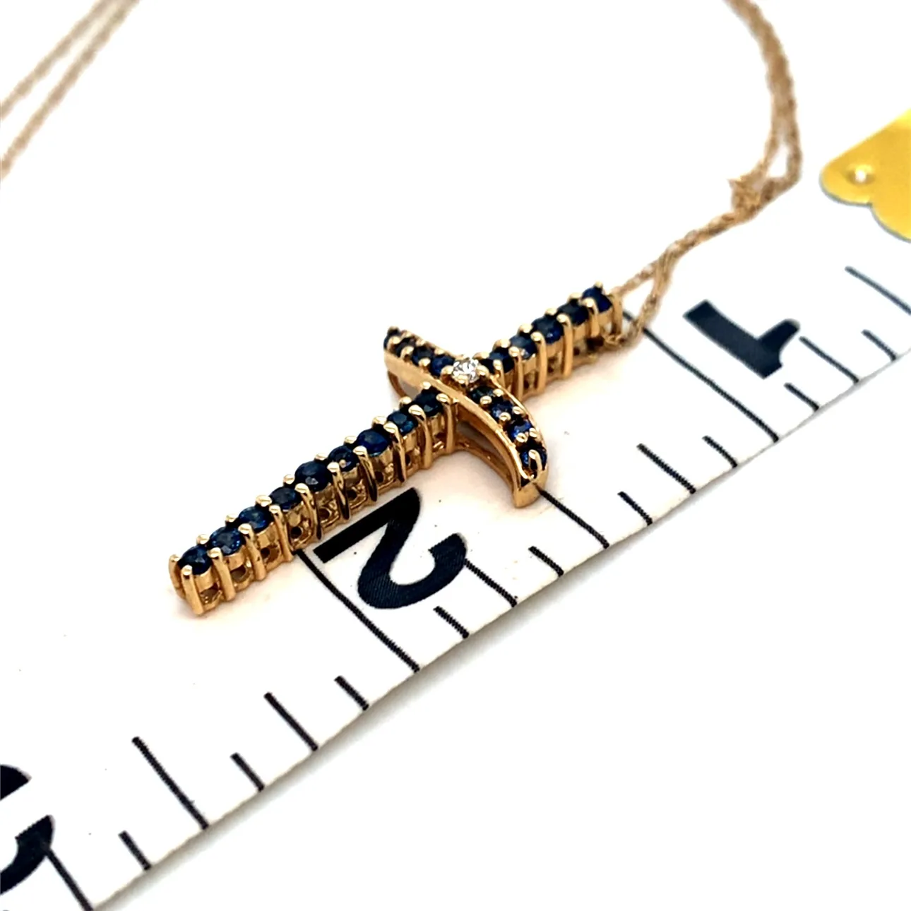 14K Gold Blue Sapphire & Diamond Cross Necklace and Earrings Set image indicator(5)