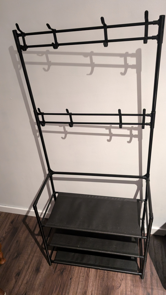 Black Metal Coat Rack with Shoe Shelf