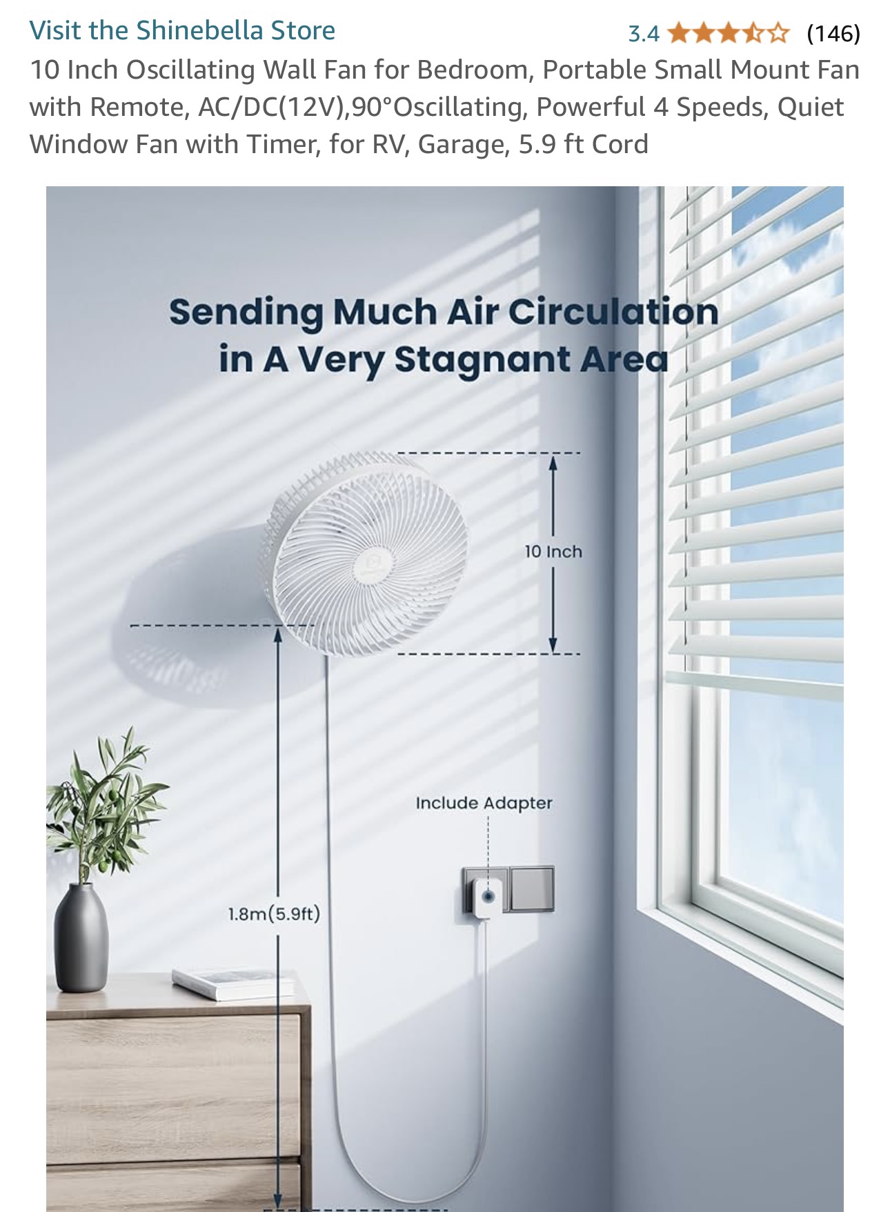10 Inch Wall Mounted Oscillating Fan - photo 3