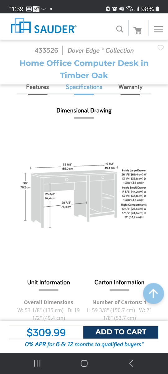 Sauder Dover Edge Computer Desk in Timber Oak - photo 2