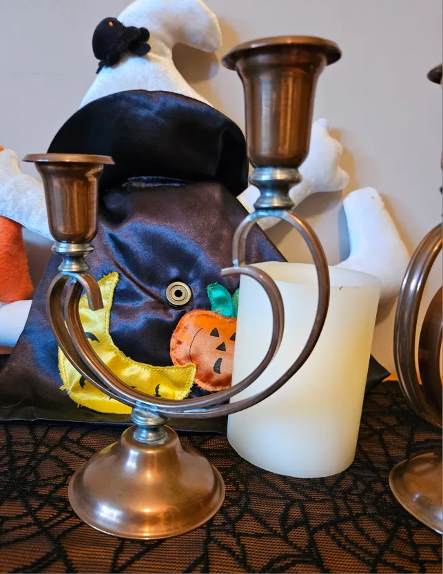 Vintage Venetian Copper Candelabras with Pewter Accents 🕯 image indicator(2)