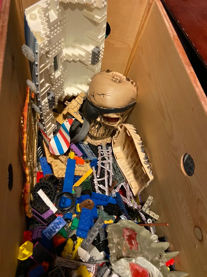 Large wooden bin of megablocks and other LEGO knock offs image indicator(2)