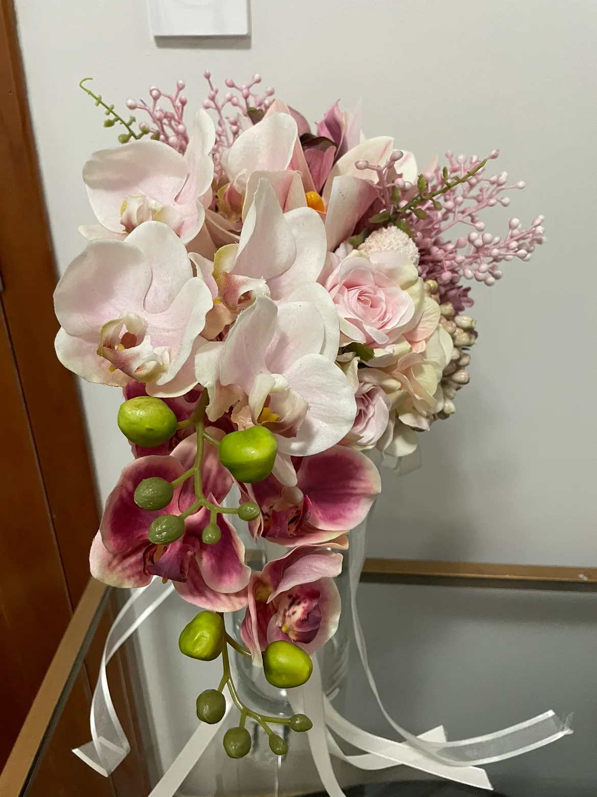 Artificial Plum Orchid Flower Bouquet thumbnail