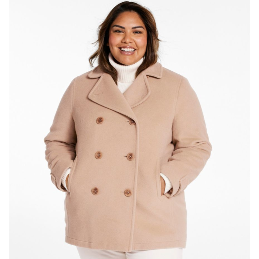 NWOT L.L. Bean Beige Pea Coat 100% Wool with Thinsulate - photo 3