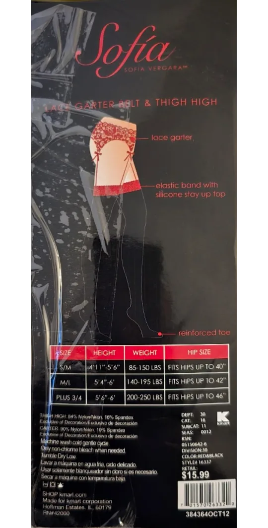 Sofia Vergara Lace Garter Belt & Thigh High Size S/M image indicator(4)