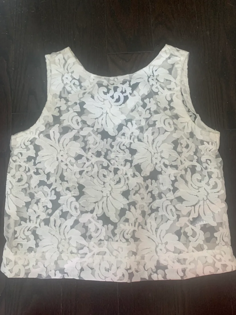 Banana Republic sheer white Floral Lace embroidered top size s image indicator(3)
