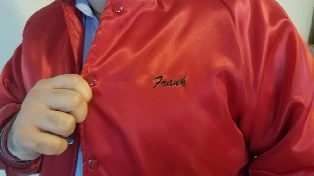 Vintage Red Satin Bomber Jacket with Name Frank image indicator(3)