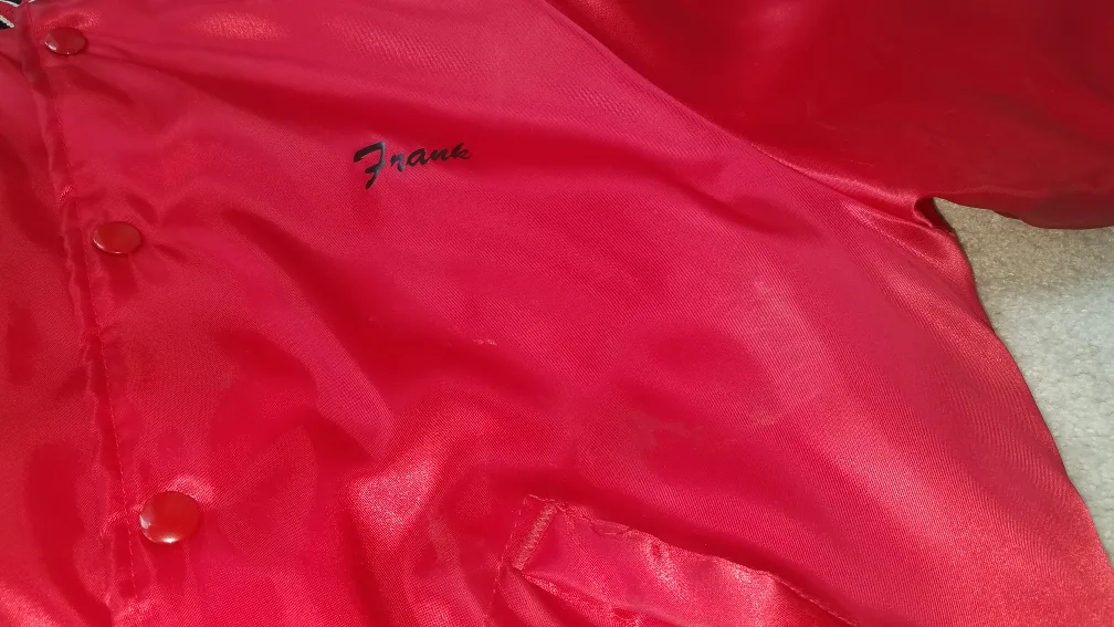 Vintage Red Satin Bomber Jacket with Name Frank image indicator(4)