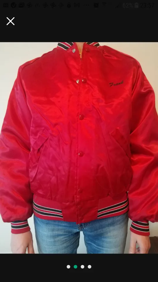 Vintage Red Satin Bomber Jacket with Name Frank image indicator(5)