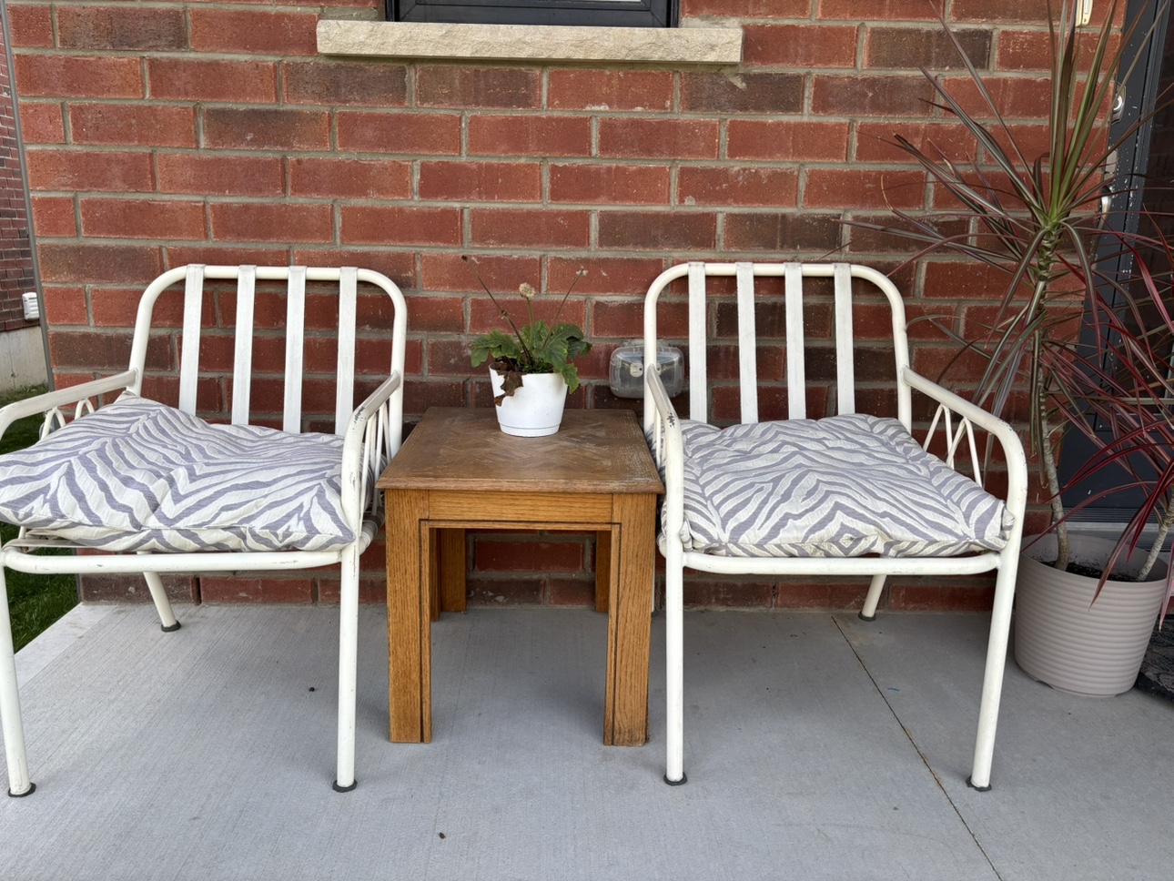 White Metal Patio Chairs and Table