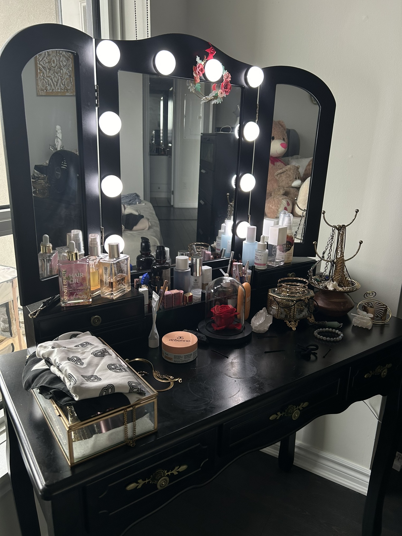 Black Vanity Desk with Mirror and Lights - photo 2