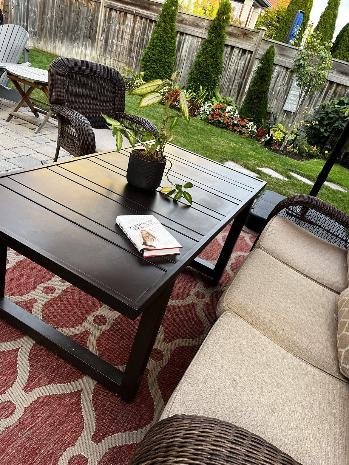 Outdoor patio, dining height  table