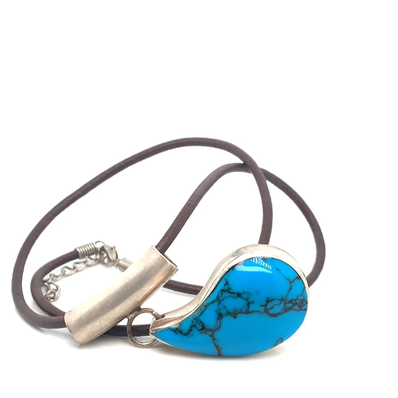 XL Silver Teardrop Turquoise Pendant Necklace image indicator(3)