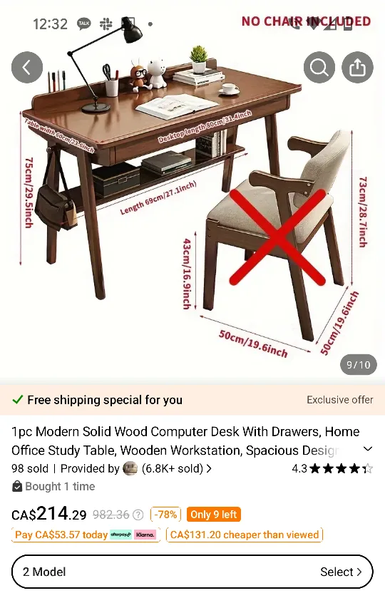 Solid Wood Computer Desk with Drawer image indicator(5)