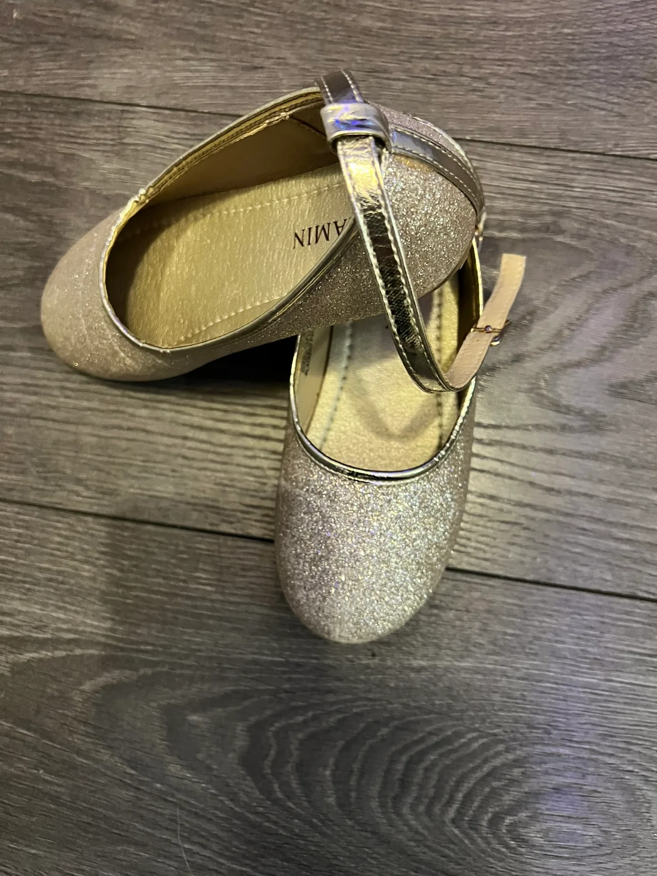 Girls' Gold Glitter Ankle Strap Ballerina Flats image indicator(4)