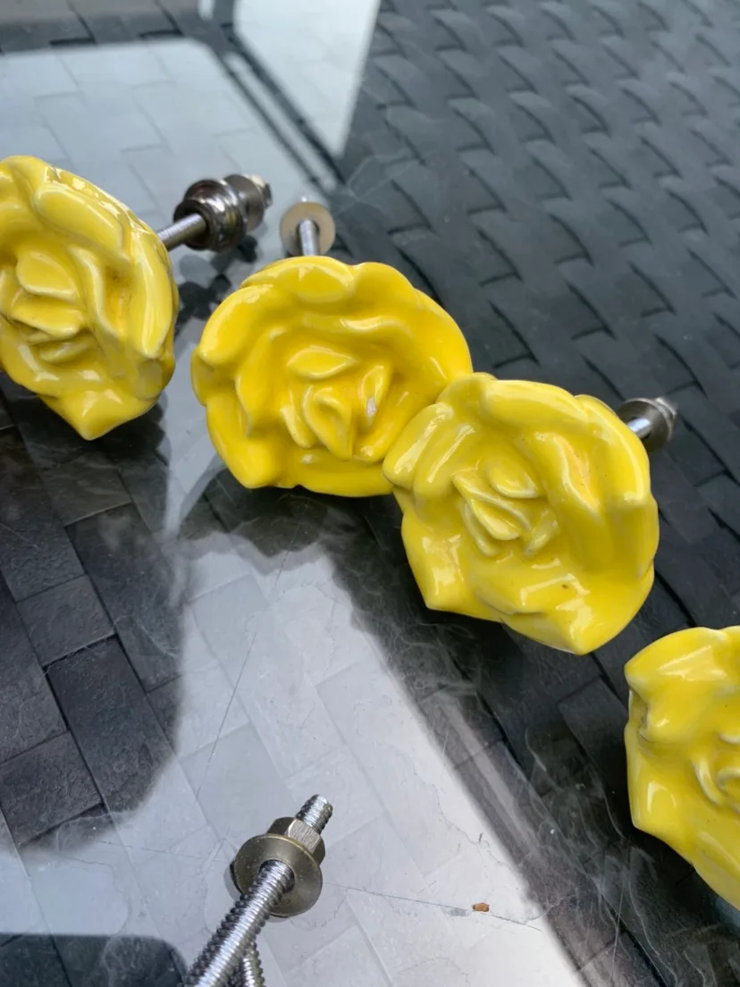 Set of 7 Yellow Rose Cabinet Knobs image indicator(5)