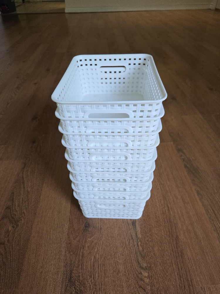 Set of 10 White Plastic Storage Baskets