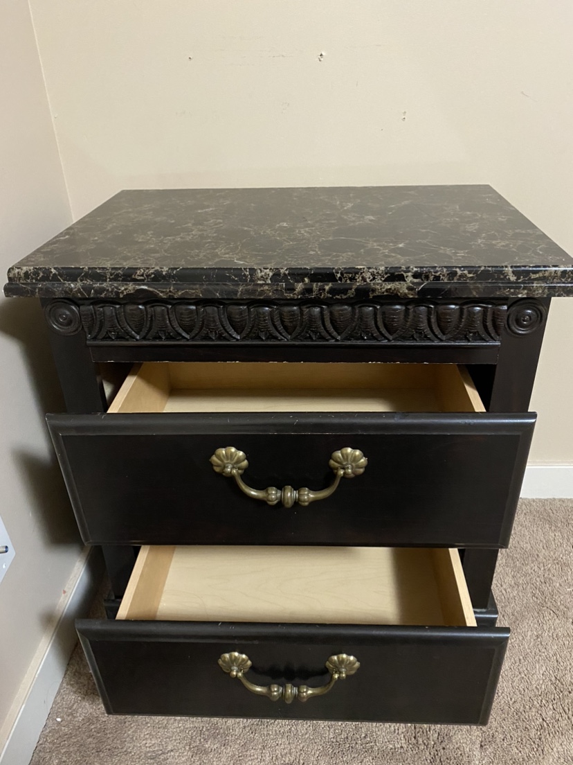 Black Nightstand with Marble Top