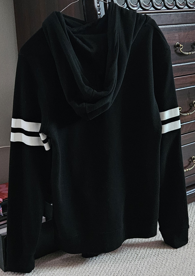 H&M Black Zip-Up Hoodie with White Stripes - photo 2