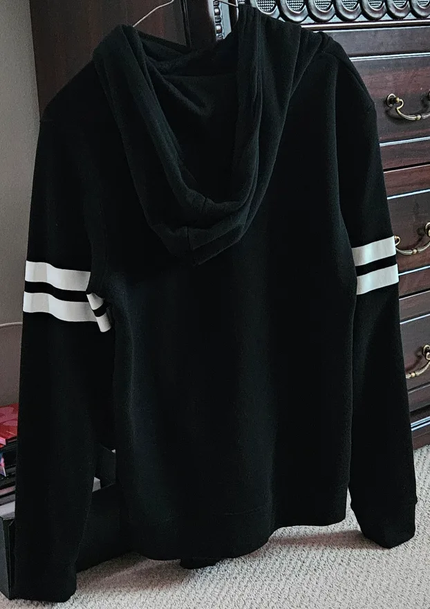 H&M Black Zip-Up Hoodie with White Stripes image indicator(2)