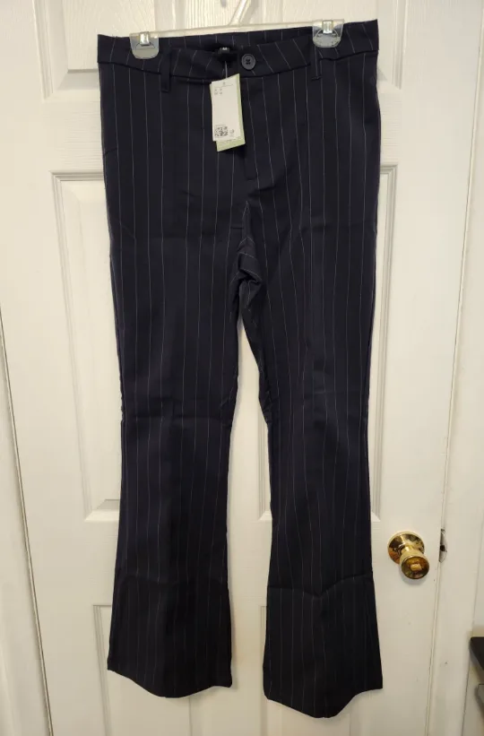 New Women's H&M Navy Blue and White Striped Pants - Size 10 image indicator(3)