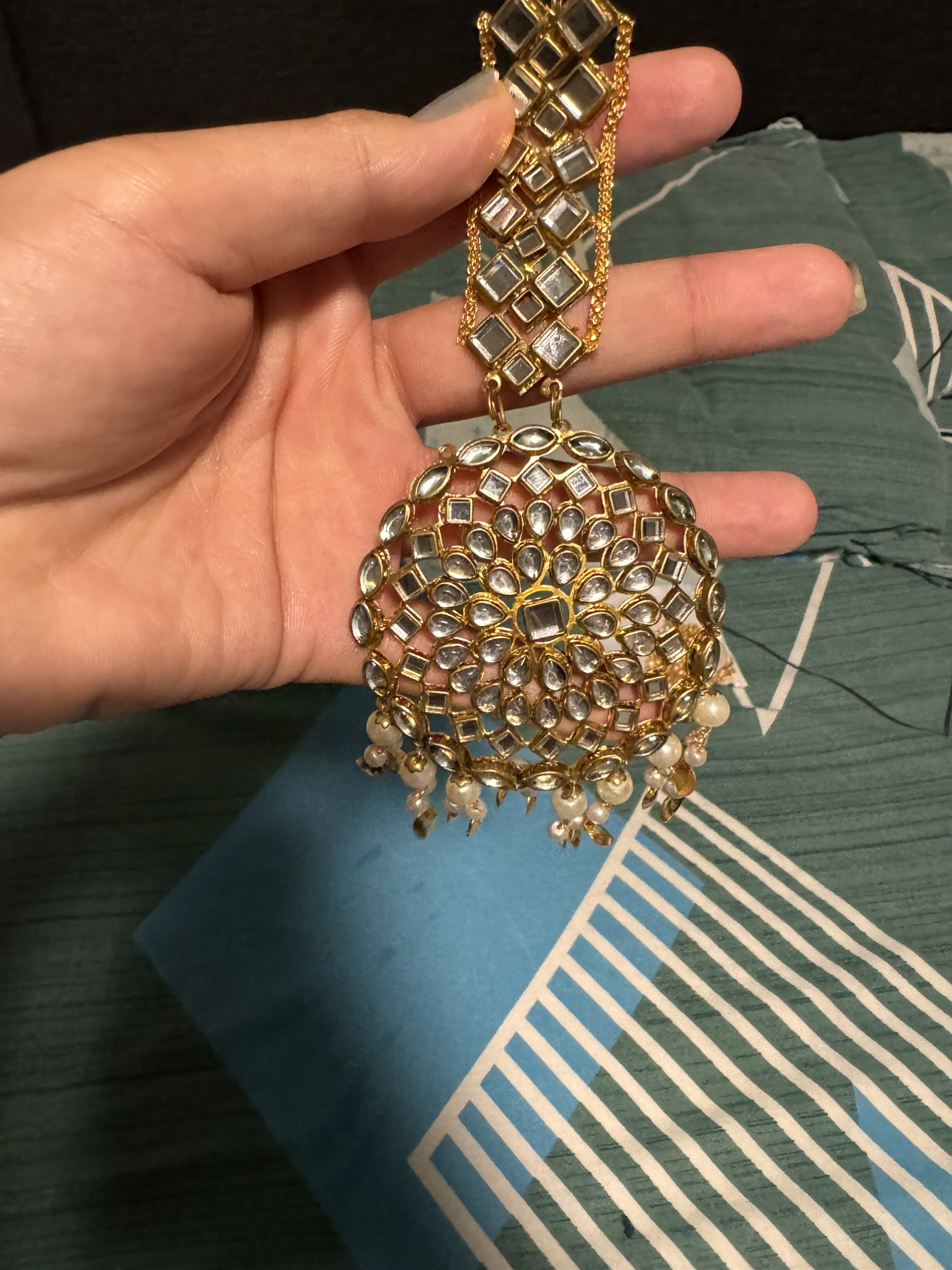 Gold and White  Maang Tikka