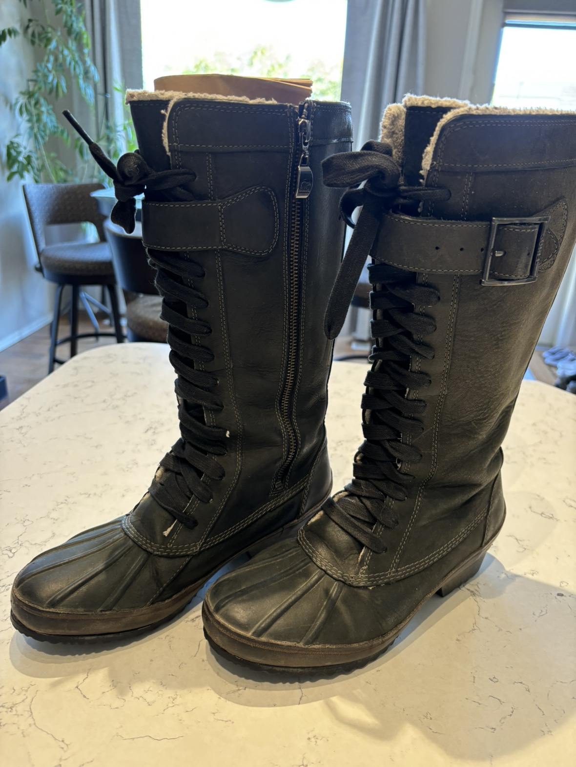 Black Leather Knee High Sorel Boots