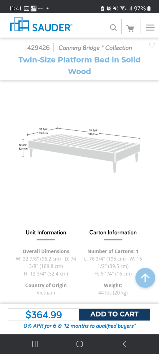 Sauder Cannery Bridge Twin Platform Bed in Solid Wood - photo 2