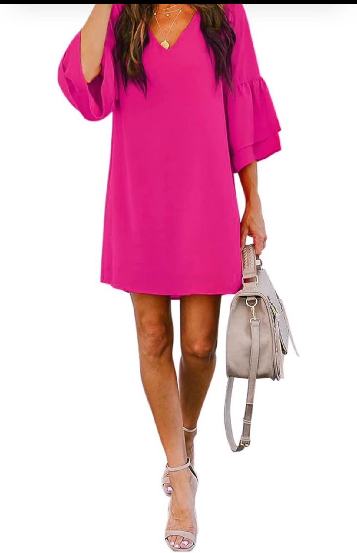 Pink V-Neck Flutter Sleeve Dress - photo 3