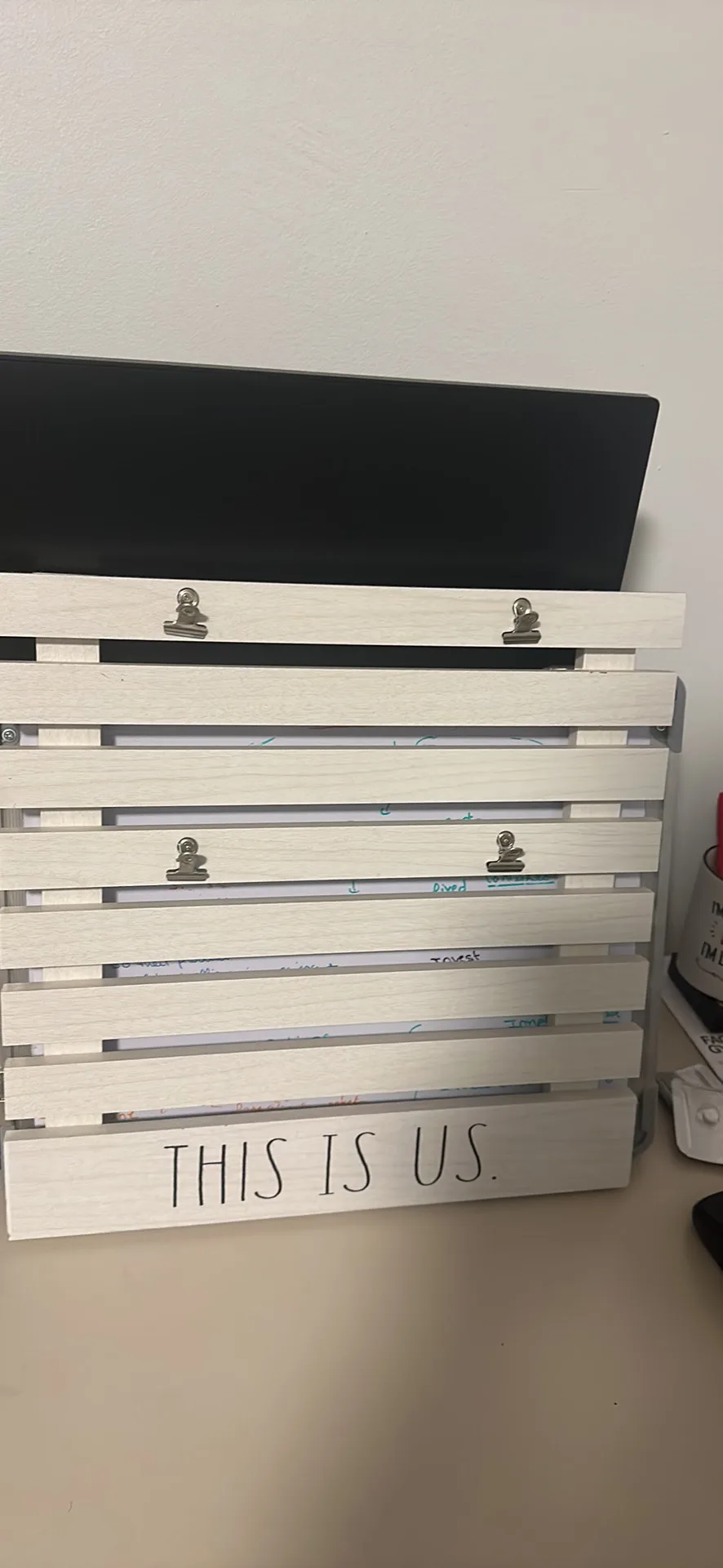 White Wooden Message Board with Clips thumbnail