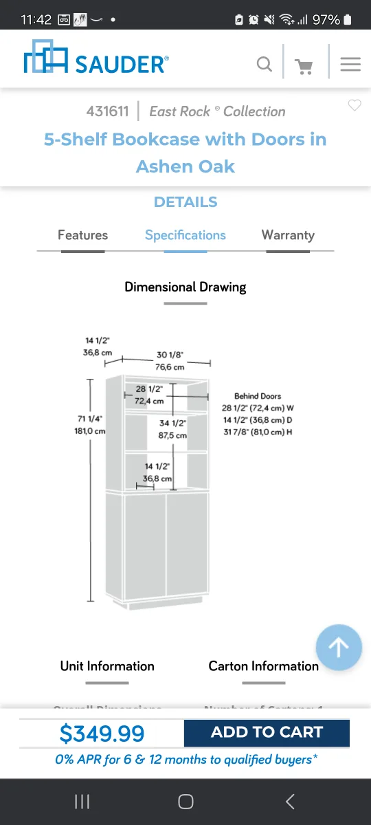 Sauder East Rock 5-Shelf Bookcase with Doors image indicator(2)