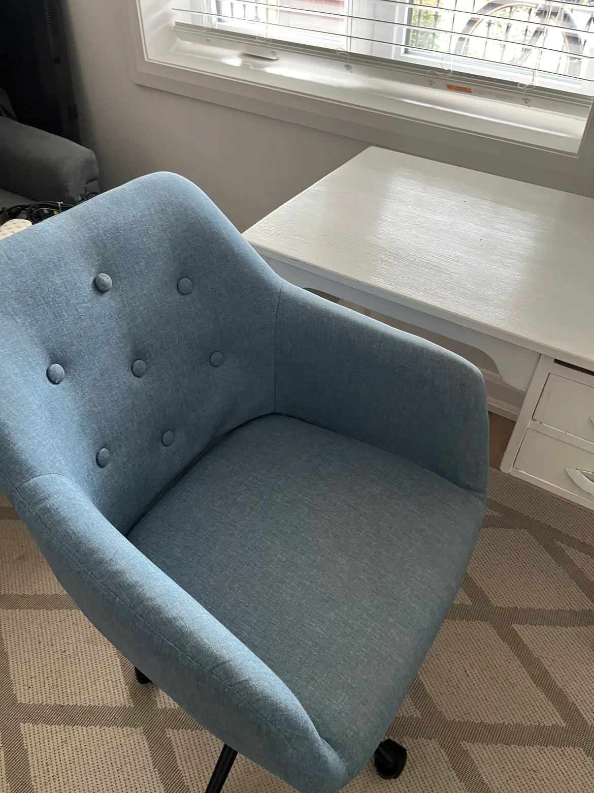 Blue Swivel Office Chair and desk thumbnail