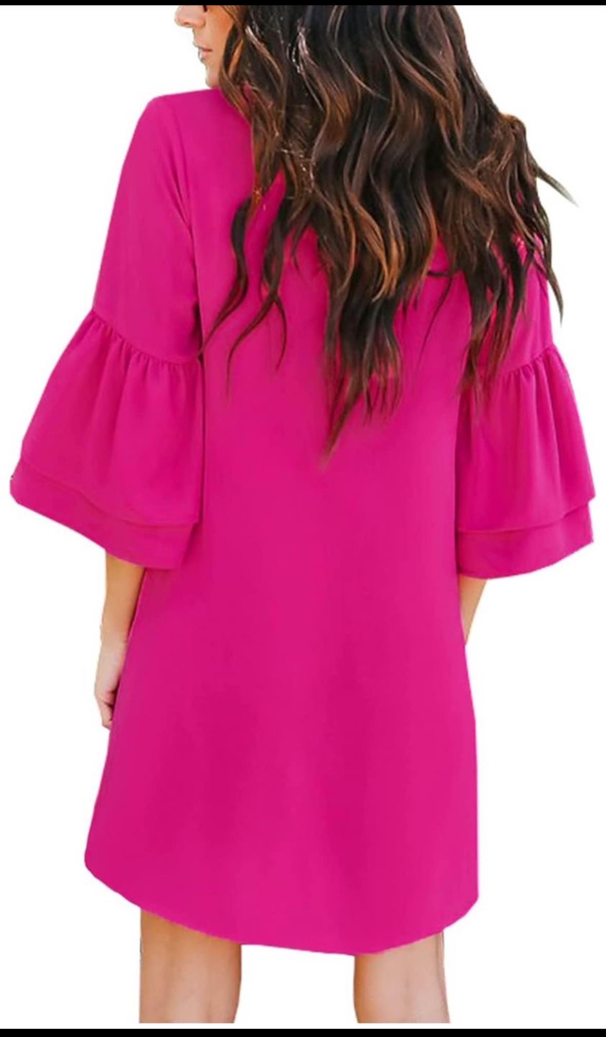 Pink V-Neck Flutter Sleeve Dress - photo 2