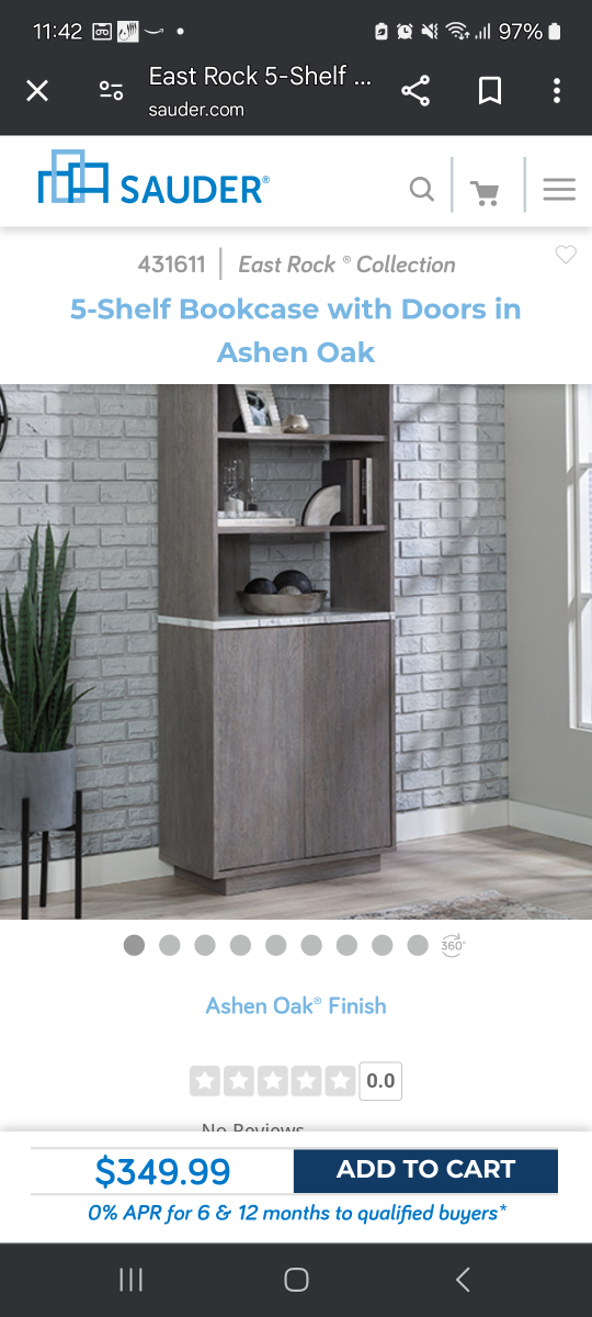 Sauder East Rock 5-Shelf Bookcase with Doors