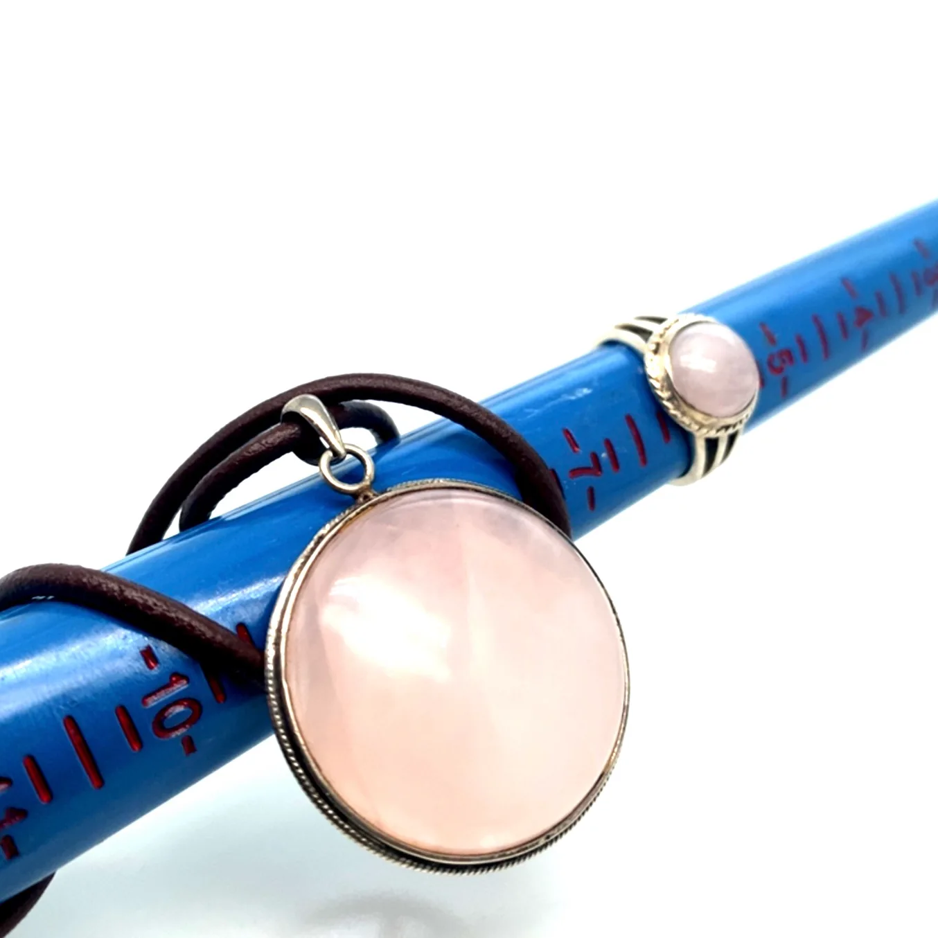 Rose Quartz Pendant Necklace and Ring Set 925 image indicator(2)