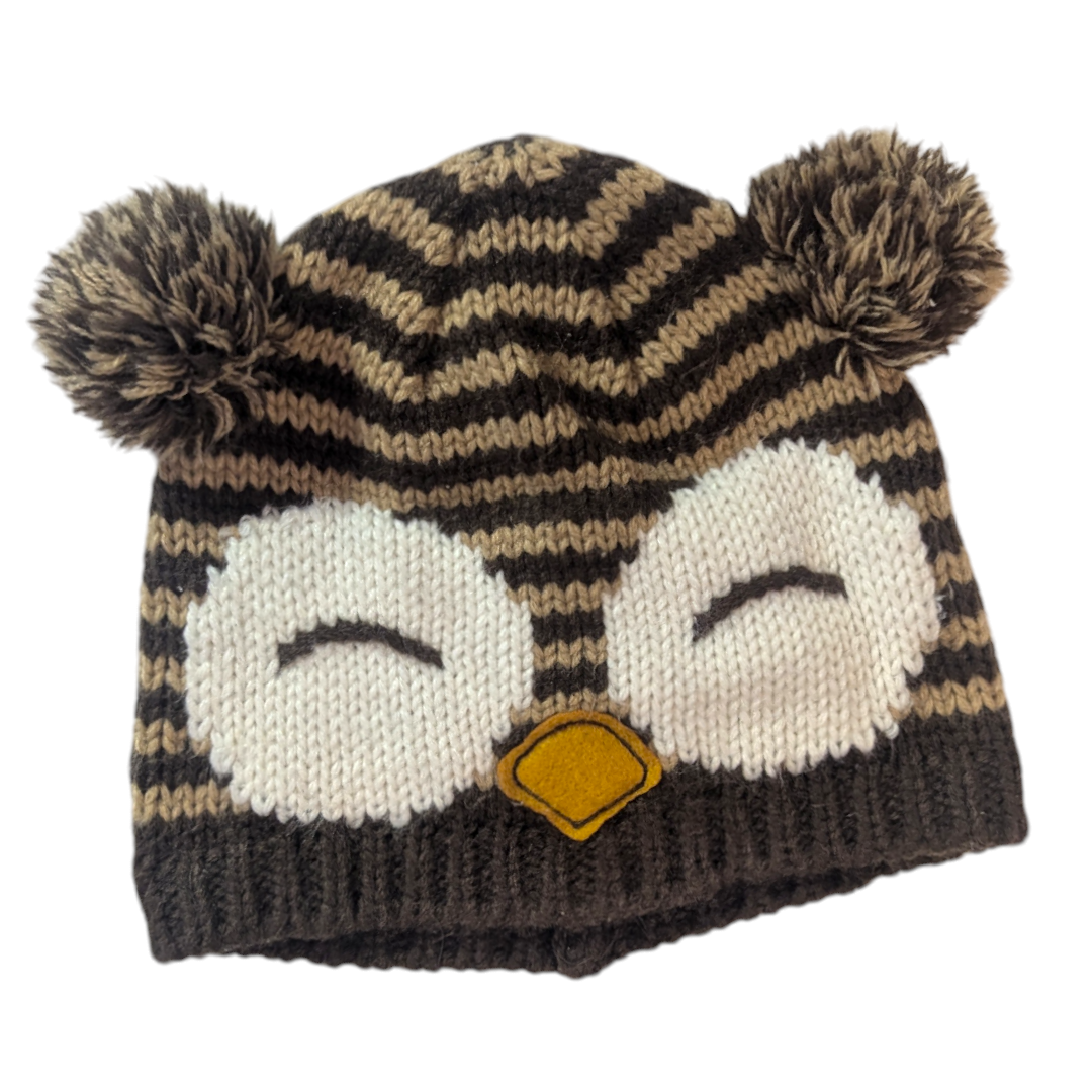 Sweet sleepy Owl Knit Toque w/pom pom ears - OS -