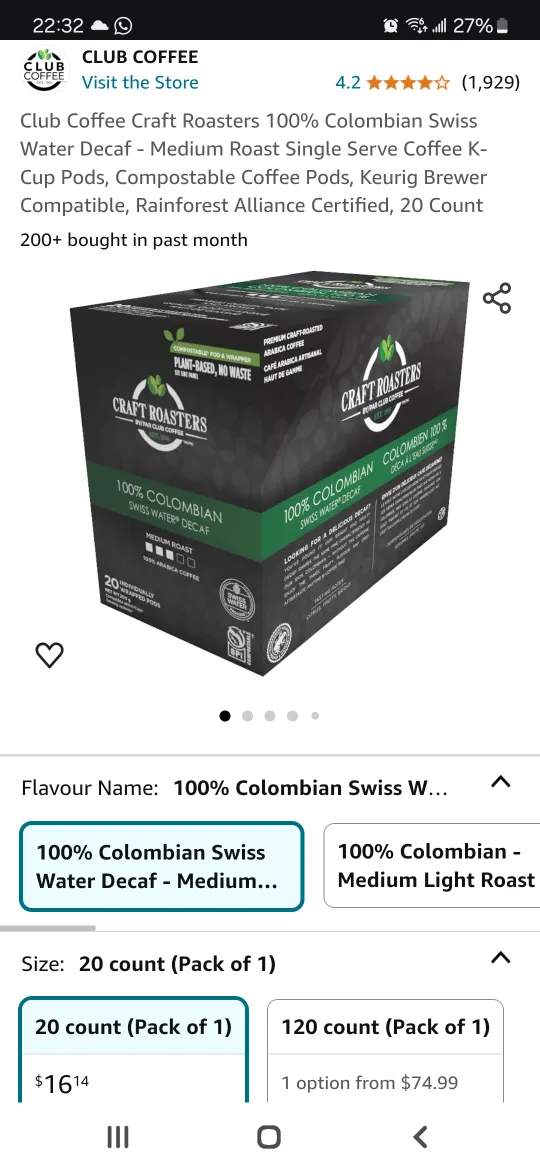 Craft Roasters 100% Colombian Swiss Water Decaf Coffee Pods image indicator(3)