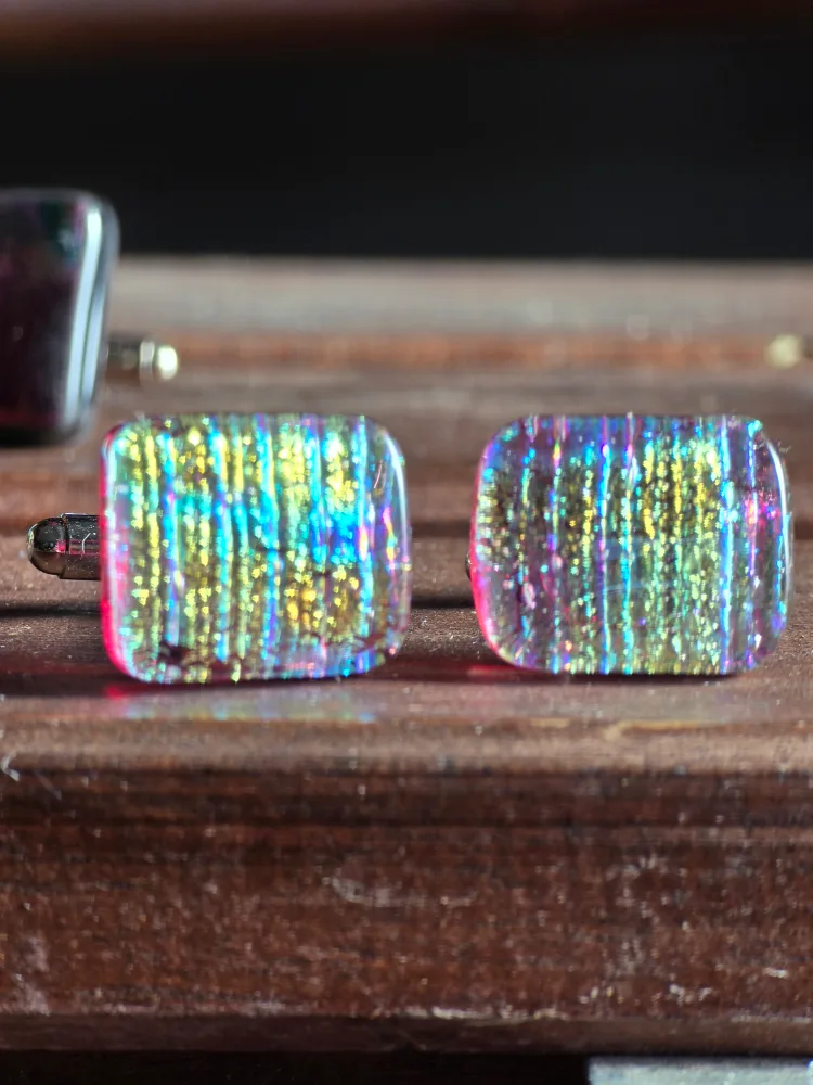 handmade dichroic Glass Cufflinks image indicator(4)