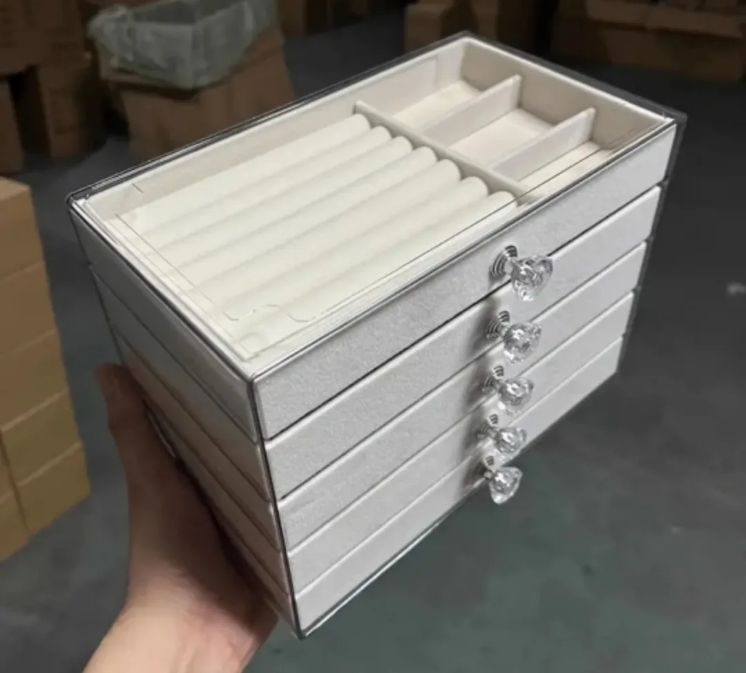 BNIB 5-Tier Jewelry Box with Velvet Lining and Crystal Handles image indicator(9)