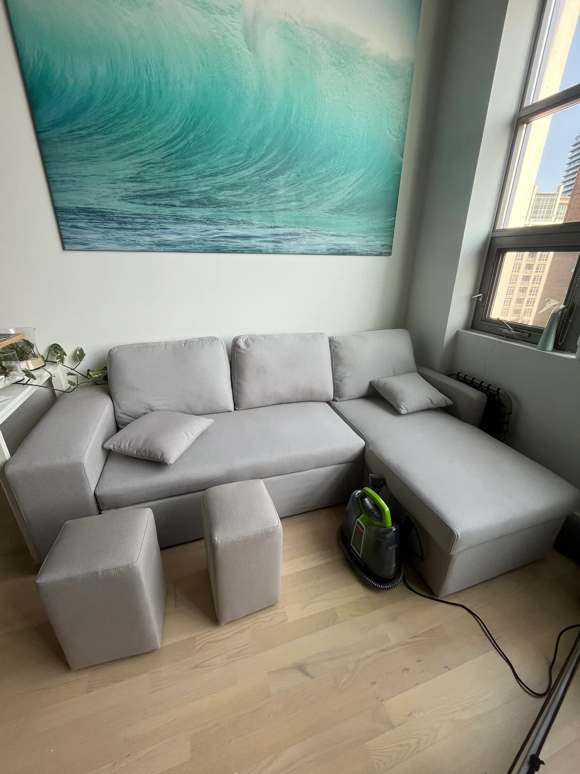Practical, stylish sectional sofa bed, built in stools! thumbnail