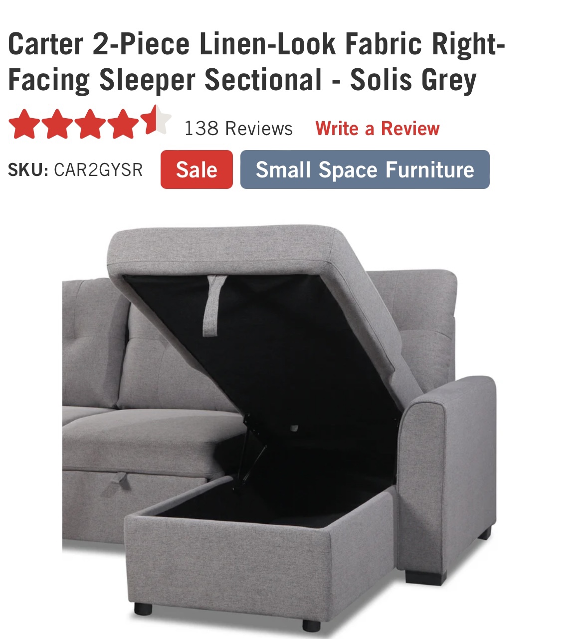 Carter 2-Piece Linen Sectional - Solis Grey - photo 2